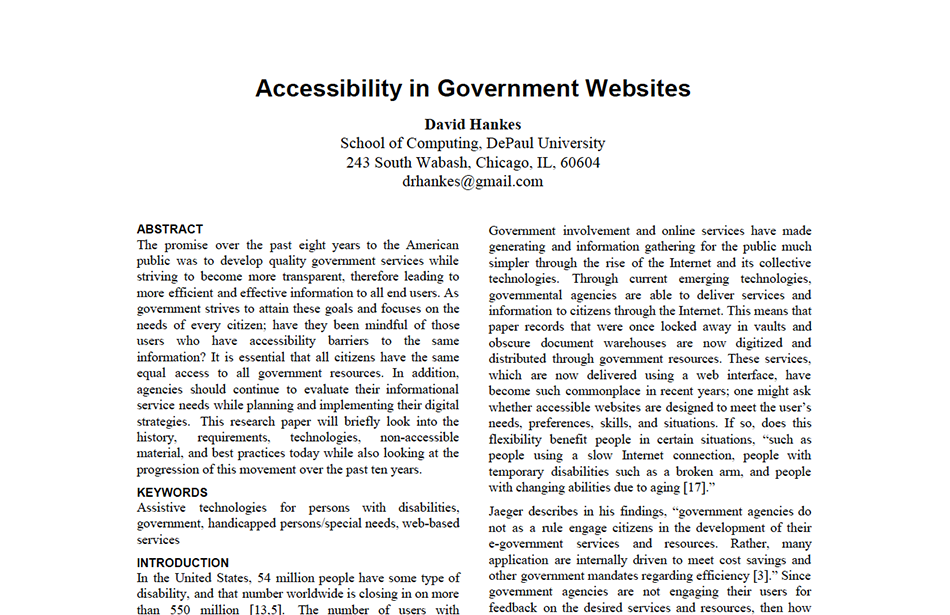 Whitepaper on accessbility of a government website.