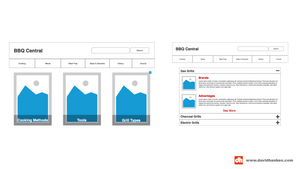 Two images of wireframes for the content structure of the cooking and grill types sections.