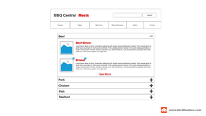 A wireframe showing the meats section of the website.