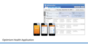 A picture of a mobile application next to a screenshot of the web app edition.